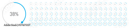 Percentage diagram icons. Pie chart. Progression from 1 to 100.
