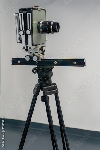 The old lens. Format camera. Cardan camera. Analog camera. Shooting on film or on paper. Retro camera.