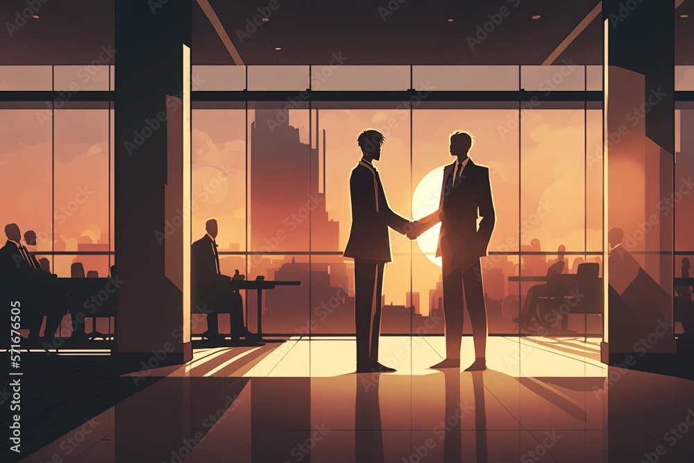 Two business men in suit meeting and shaking hands.Generative AI Two business men in suit meeting and shaking hands.Generative AI