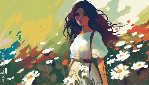 Woman standing in a field of flower  Generative AI