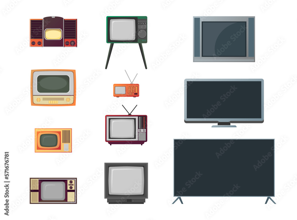 Cartoon Color Different TV Timeline Set Media Technology Concept Flat Design Style . Vector illustration of Television Cartoon Color Different TV Timeline Set Media Technology Concept Flat Design Style . Vector illustration of Television