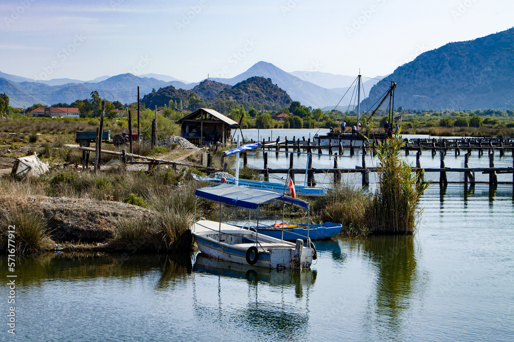 Fototapeta premium Quiet fishing village on the Dalyan River, Dalyan, Turkey