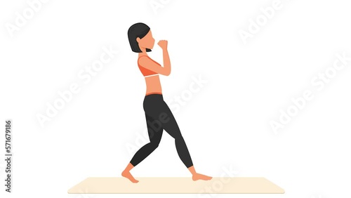 Lunges exercise tutorial. Female workout on mat