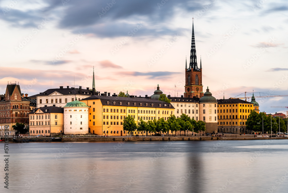 Cityscape of Stockholm and Riddarholmen Island at sunset