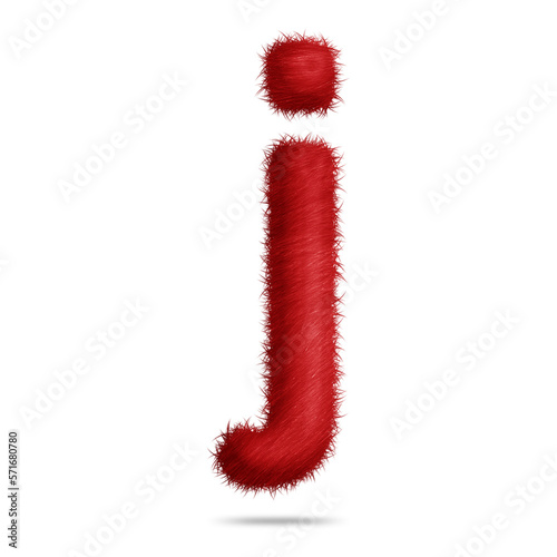 Small alphabet letter j design with red fur texture