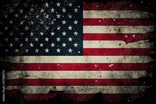 Closeup of grunge American flag. Generative AI
