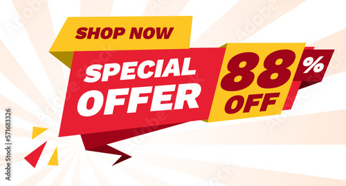 special offer 88 percent off, shop now banner design template