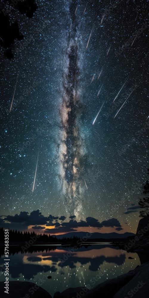 Geminids meteor shower milky way. Generative AI