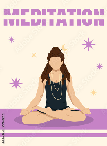 A Man in a Lotus Position with Long Hair MeditatesYoga Studio Poster