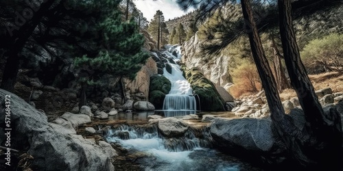 the Millomeri waterfalls in Cyprus' Platres, close to Troodos. Generative AI photo