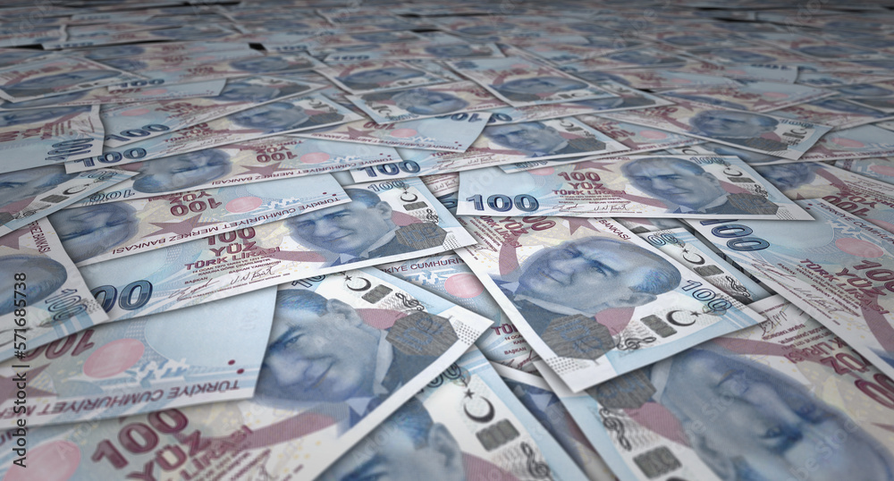Naklejka premium Turkish Lira 100 TRY banknote money 3d illustration
