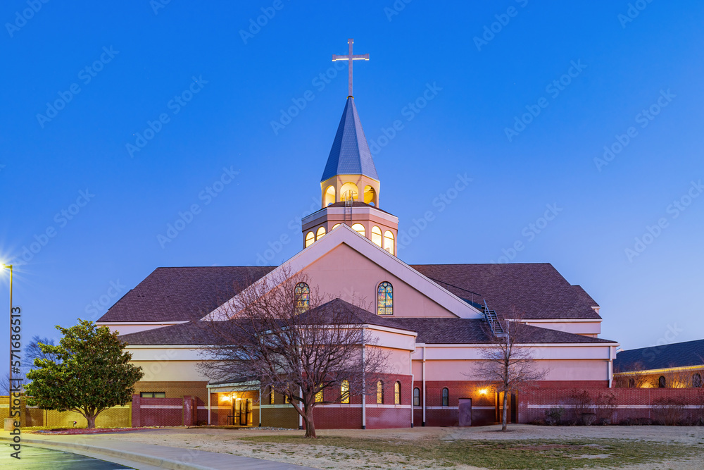 Obraz premium Evening view of the beautiful St Monica Catholic Church