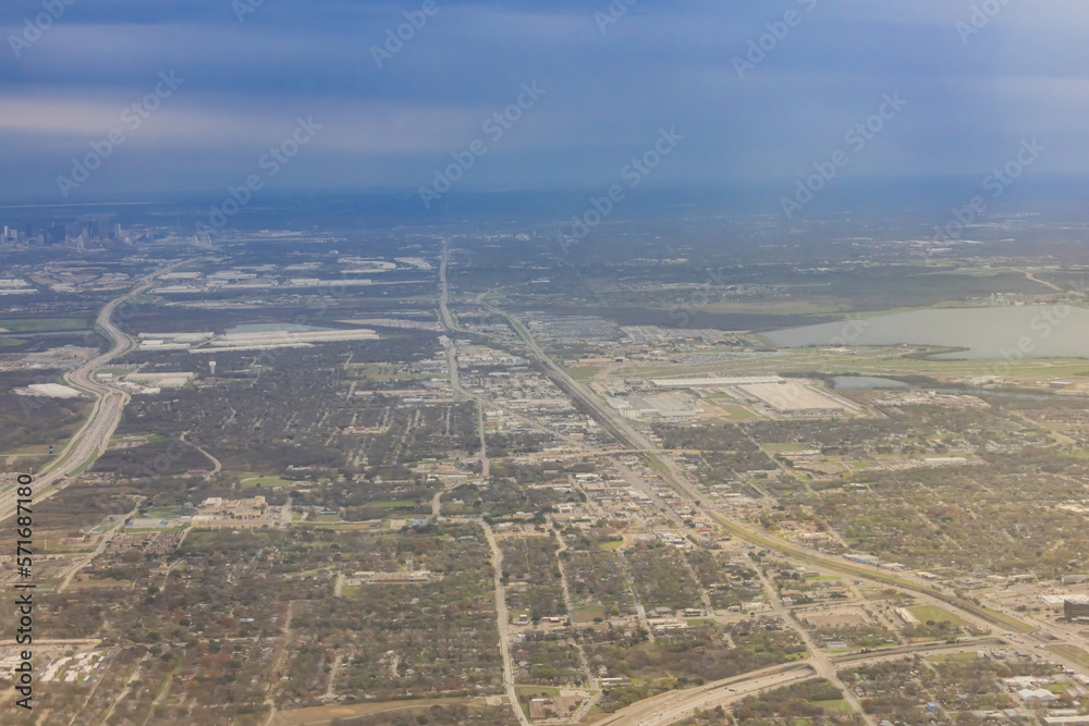 Aerial view of the Dallas city downtown cityscape