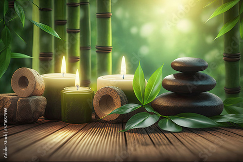 Background with zen stones and green bamboo © GHart