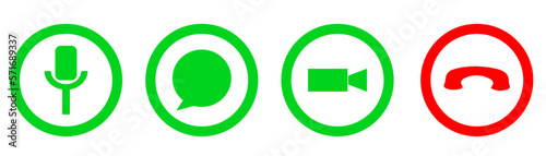 Video call icon set. video chat icon and Microphone icon. video conferencing social media chat, message. Turn on and turn off video. internet conversation buttons. call screen template  camera