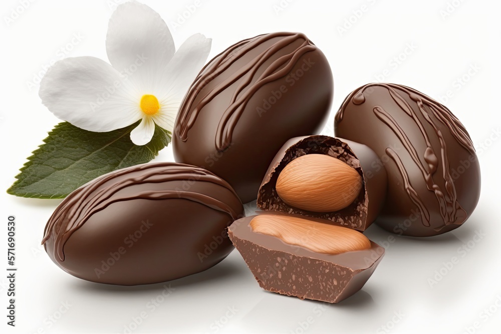 Almond nuts in chocolate. Chocolate covered almonds generative ai Almond nuts in chocolate. Chocolate covered almonds generative ai
