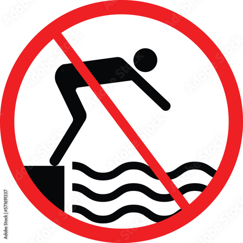 No Diving or Swimming Sign. Restriction Icon
