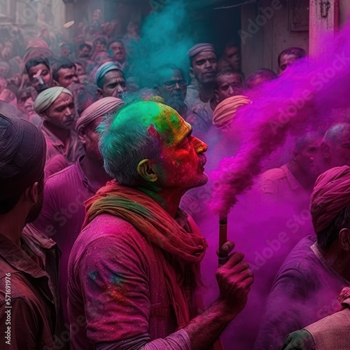 people celebrating holi holiday. party of colors. generative ai