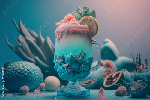 Blue Mule Cocktail in a Sea Background