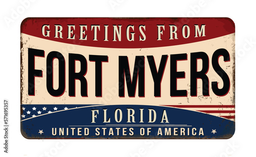 Greetings from Fort Myers vintage rusty metal sign