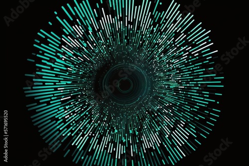 Abstract vector explosion lines equalizer pattern circle shape in blue green color isolated on black background Generative AI