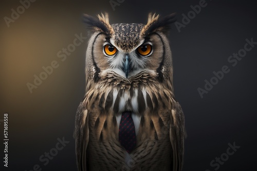 Eule / Uhu - Isoliertes Porträt von einem Tier in einem Business Anzug und Krawatte - Generative AI