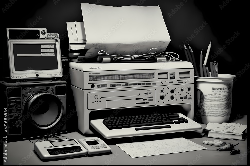 Obraz premium ﻿A computer and a printer - Generative AI