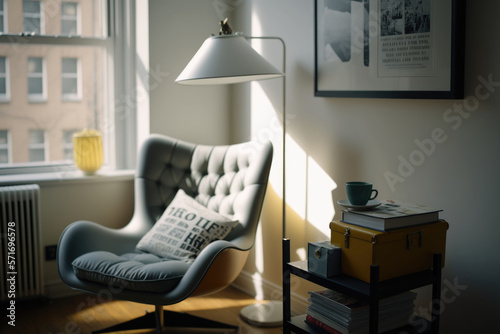 modern reading nook in an apartment. Illustration Generative AI photo