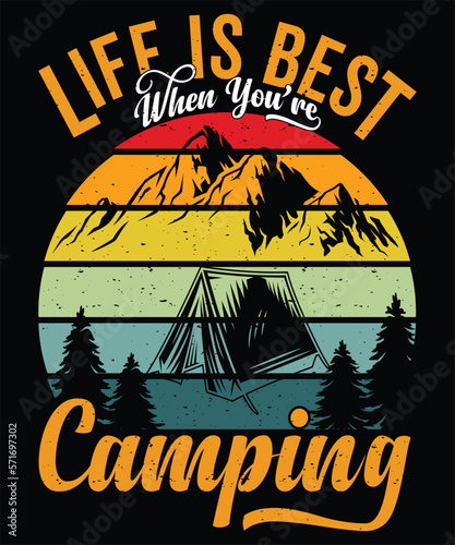Mountain camping t-shirt graphic design. Mountain vector design artwork for apparel. t-shirt design template, camping t-shirt design, camping t-shirt design ideas,