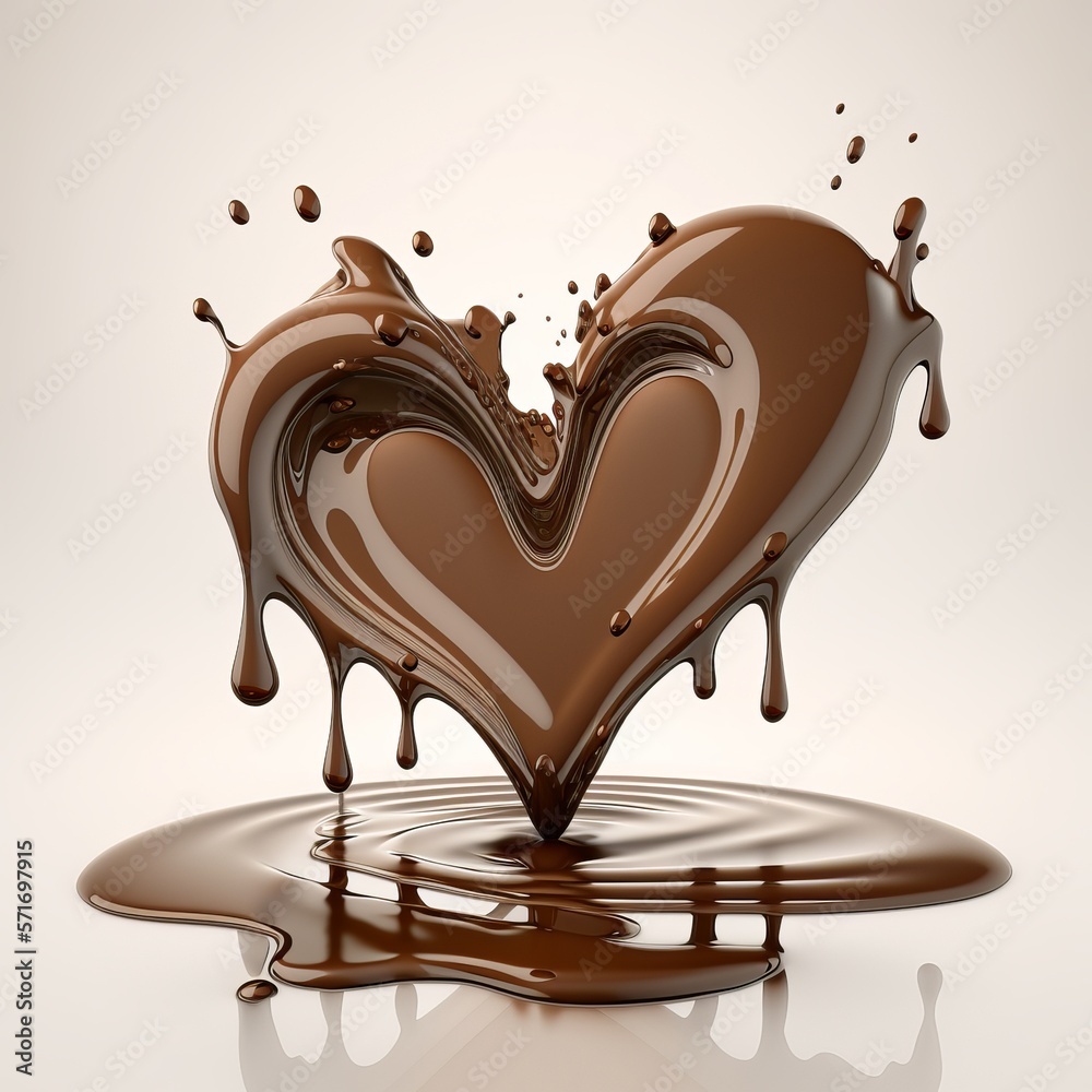 Chocolate heart splash. Liquid chocolate in the shape of a love heart Generative AI