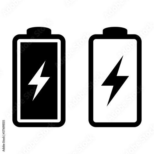 Battery icon with lightning bolt sign. Battery charging icon with lightning bolt symbol.