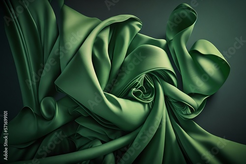 green fabric with large folds, abstract background Generative AI