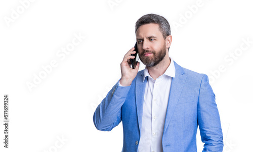 businessman have business call isolated on white. businessman have business call in studio