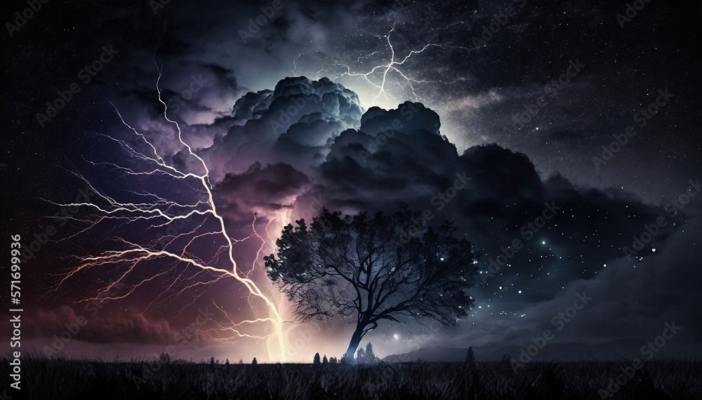 Dark night sky with a flash of lightning across the image Stock ...