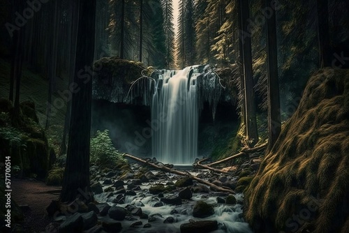 beautiful calm waterfall in the forest 