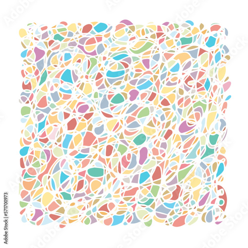 Small fragments of various shapes and color on a blue background. Freehand drawing. Doodle. Hand Drawn.	