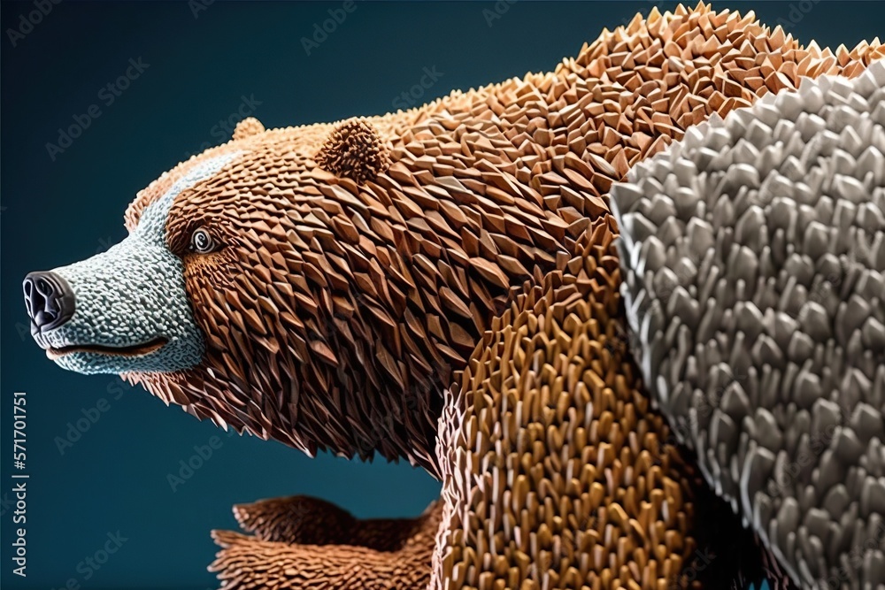 Bear made of fish scales, concept of Fantasy Art and Textural Art