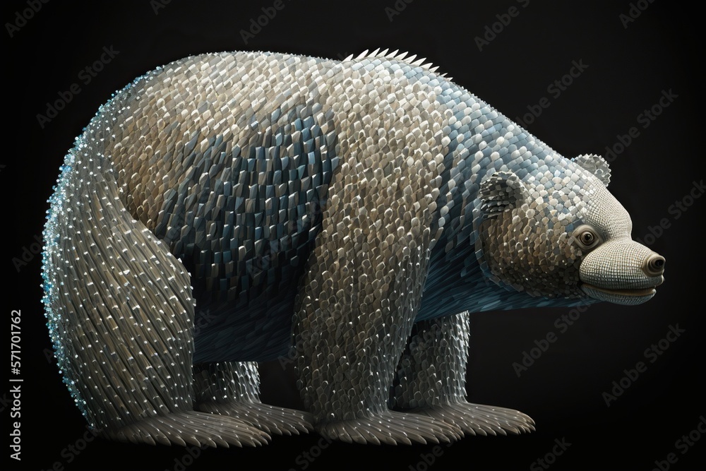 Bear made of fish scales, concept of Fantasy Art and Textural Art