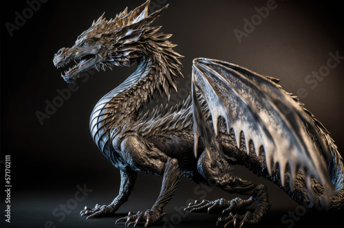 Silver dragon, full body, Generative AI © HiroSund