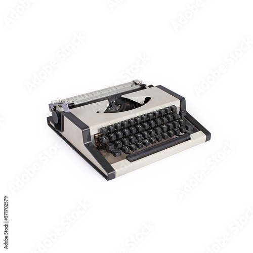 Photography Vintage white manual typewriter shown in three-quarter view