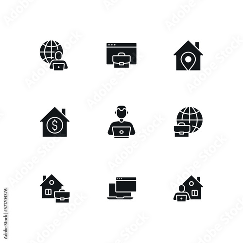 Freelance simple glyph icon set. Remote work vector solid isolated black illustration.