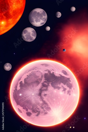 Dreamlike Outer Space Background with Moon and other Cosmic Bodies (Vertical)
