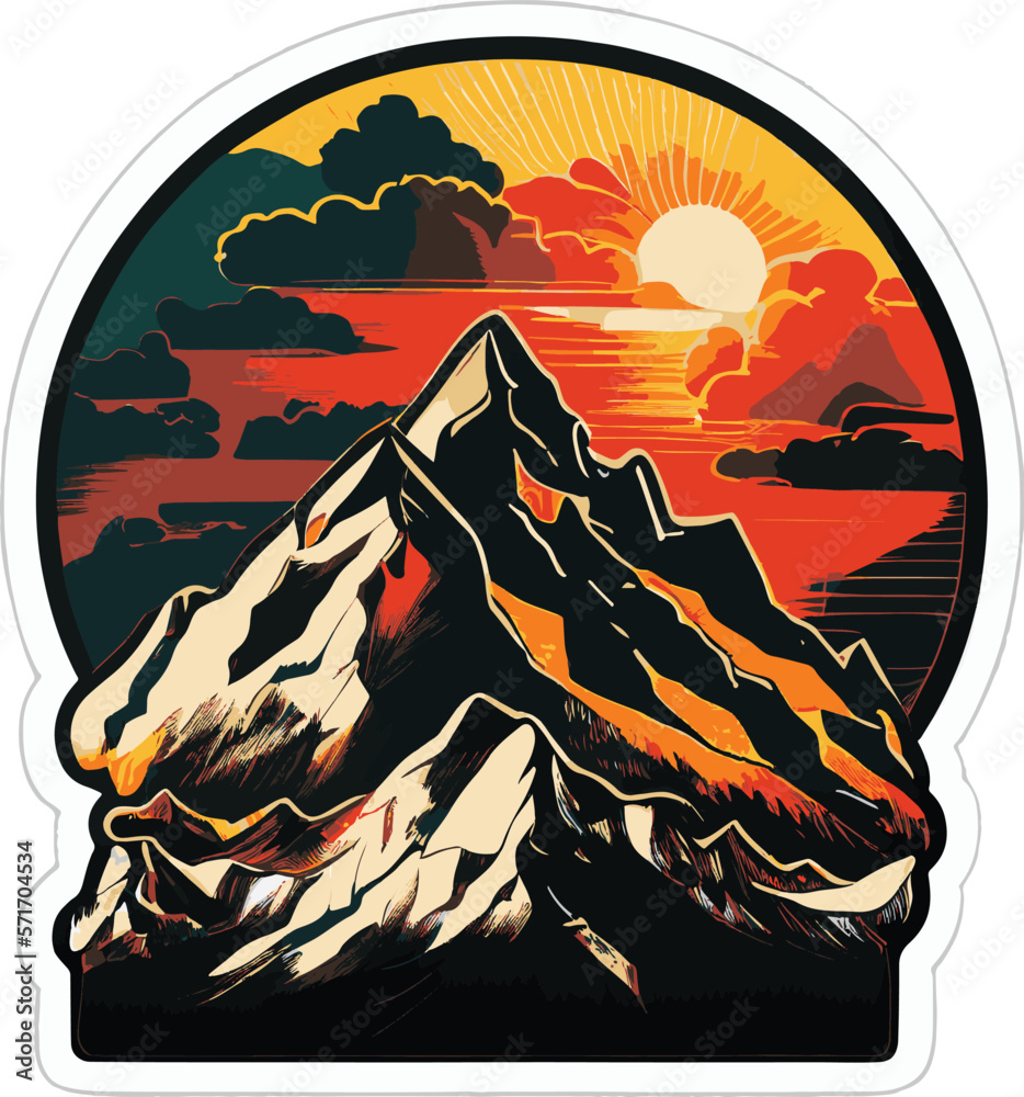 Mount Everest at sunset. Multicolor vector image..