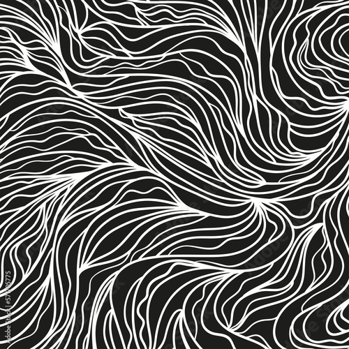 Wavy background. Hand drawn waves. Stripe square texture with many lines. Waved pattern. Line art. Black and white illustration