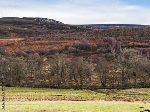 Northumberland landscape with crag between Otterburn and Rothbury, UK photo