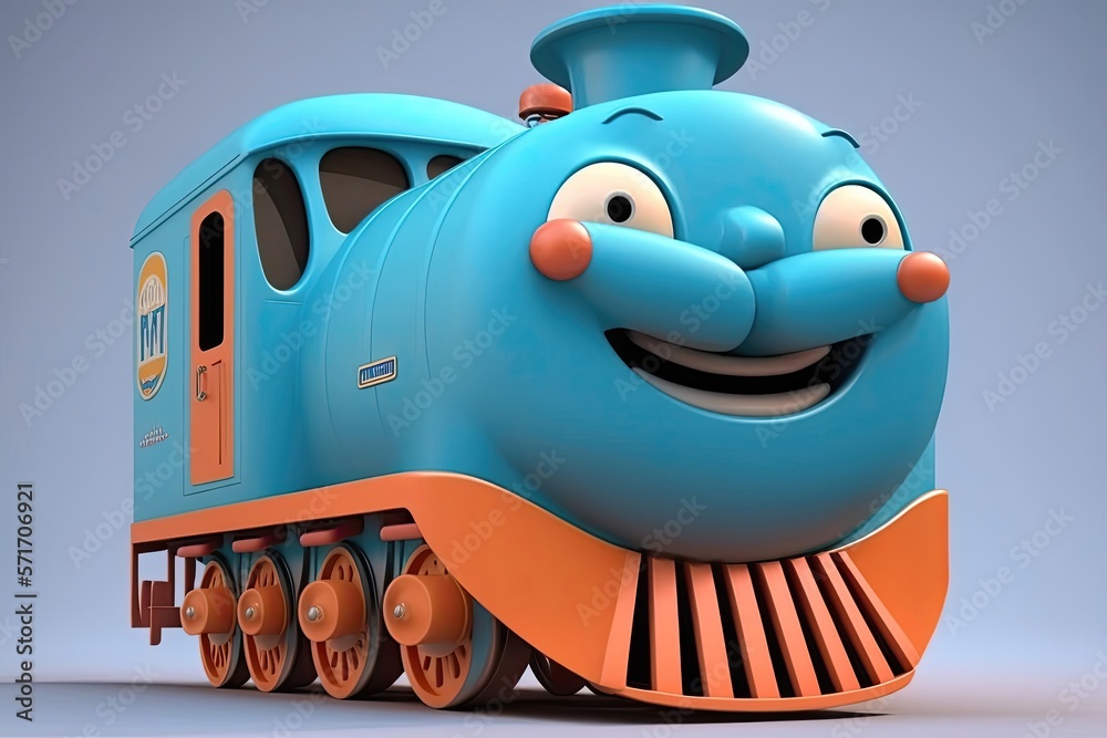 Cute 3D cartoon of train character. Generative AI Stock Illustration ...