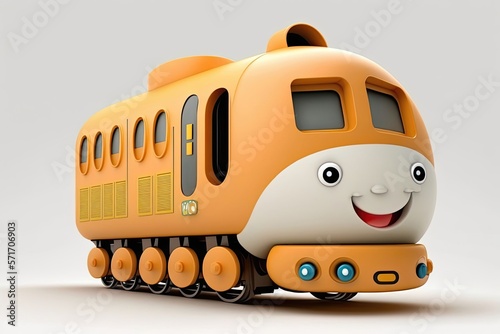 Cute 3D cartoon of train character. Generative AI