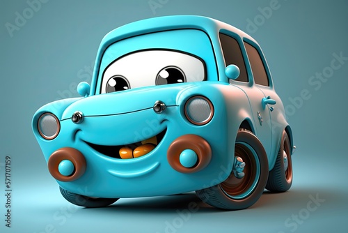 Cute 3D cartoon of car character. Generative AI