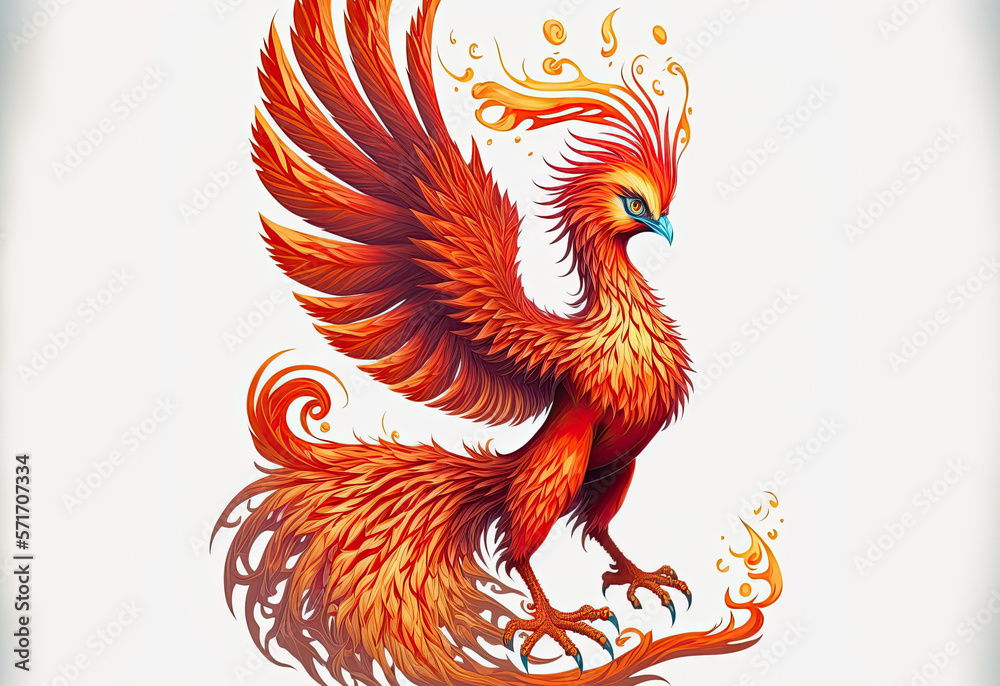 Obraz premium Drawn cute phoenix bird. Generative ai illustration.