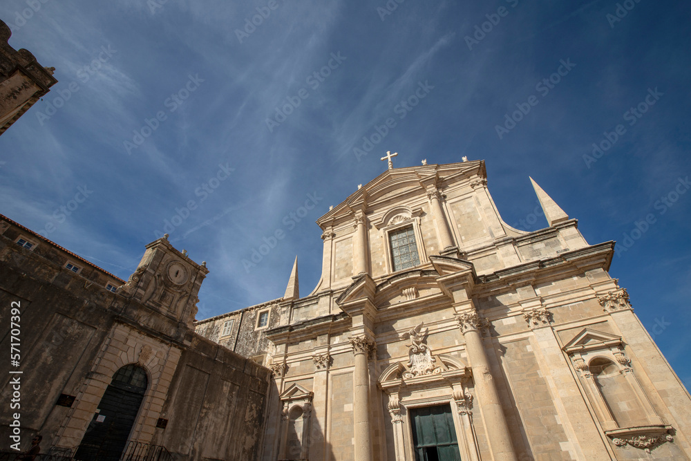 Jesuit Church of St. Ignatius in Dubrovnik, Croatia. The church belfry houses the oldest bell in Dubrovnik